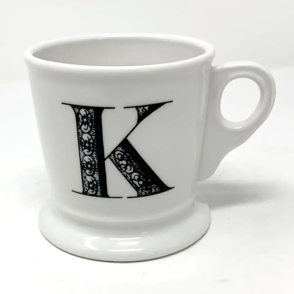 Anthropologie White Monogram K Pedestal Mug